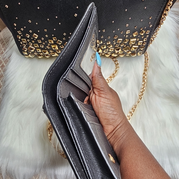 Gorgeous Black & Gold Studded MK Handbag SET - Picture 5 of 13